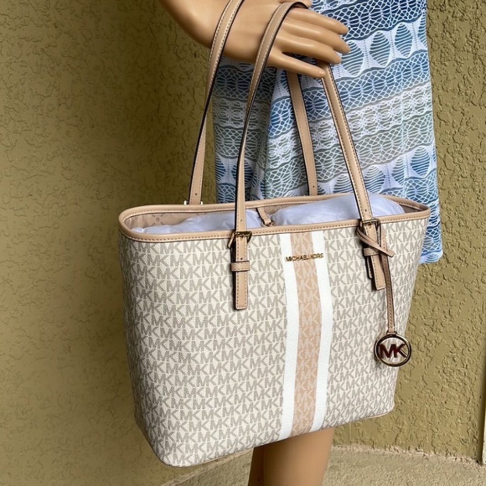 Michael Kors Jet Set Travel Medium Carryall Tote Buff Multi - Picture 15 of 16